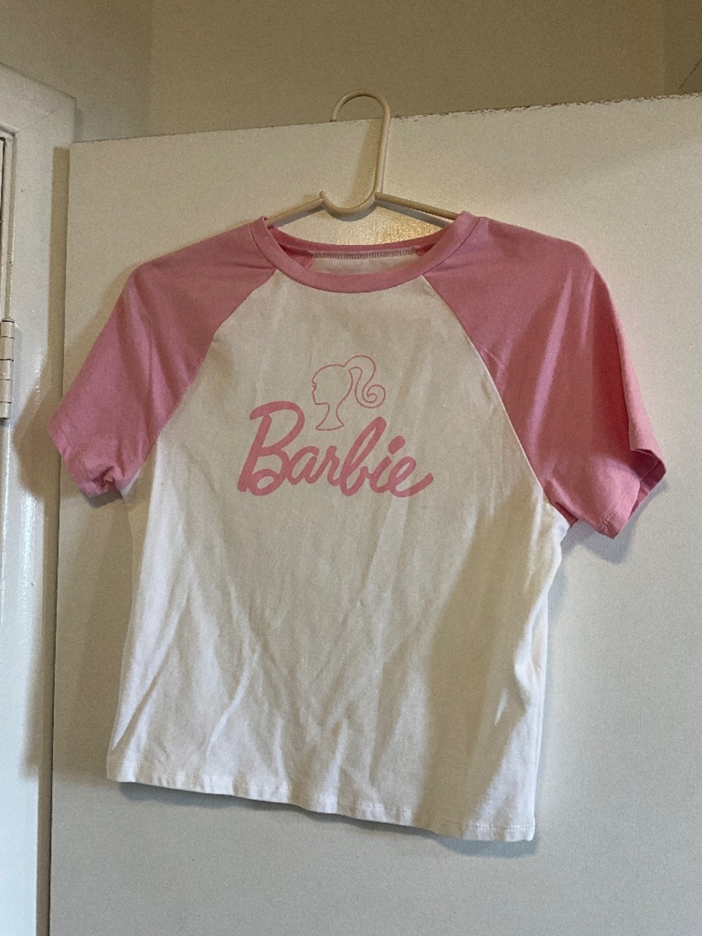 M Barbie cropped T Shirt white and pink